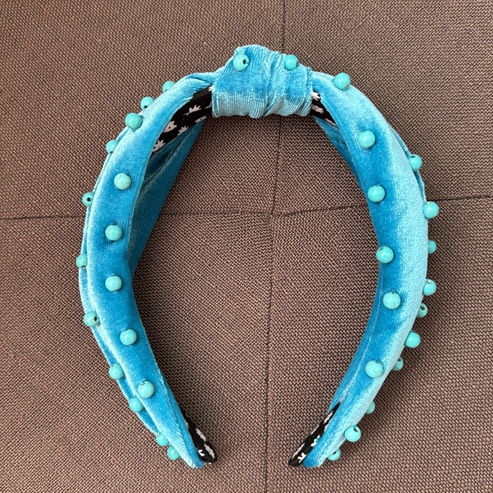 Turquoise Velvet Beaded Headband - Picture 2 of 6